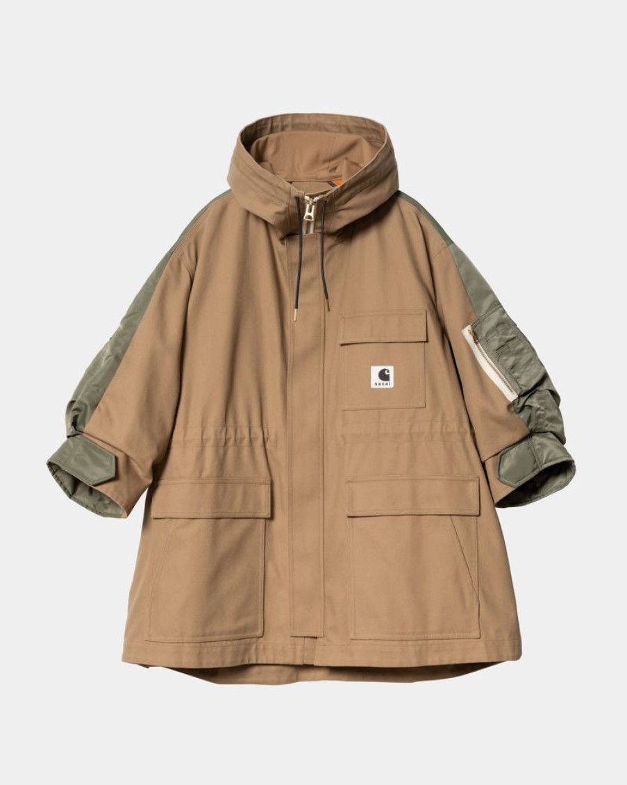 Kvinder Carhartt WIP | Sacai X Carhartt Wip And X Nylon Twill Frakke | Beige / Khaki