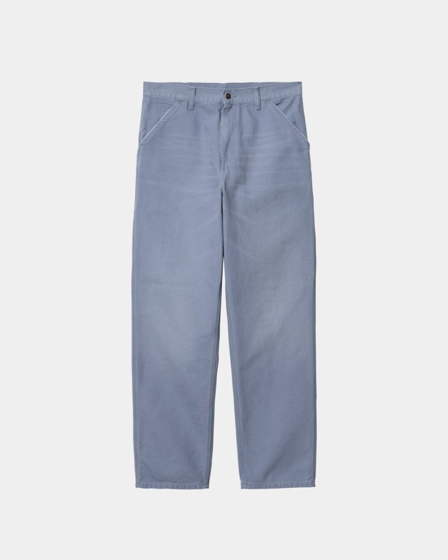 Maend Carhartt WIP | Enkelt Knae Bukser | Bay Blue (Aeldret Laerred)