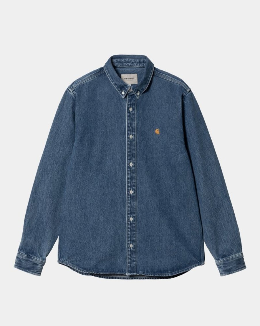 Maend Carhartt WIP | Weldon Skjorte | Bla (Heavy Stone Vask)