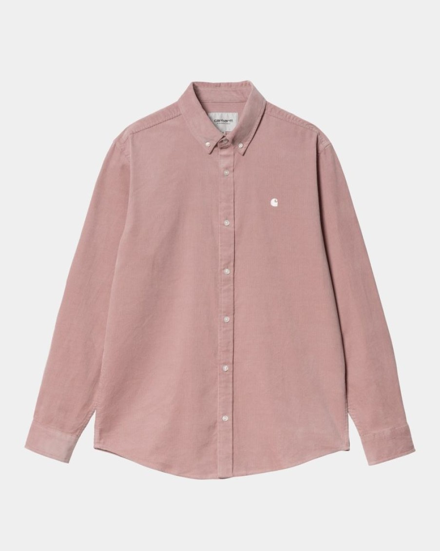 Maend Carhartt WIP | Madison Fine Cord Skjorte | Glassyet Pink / Voks