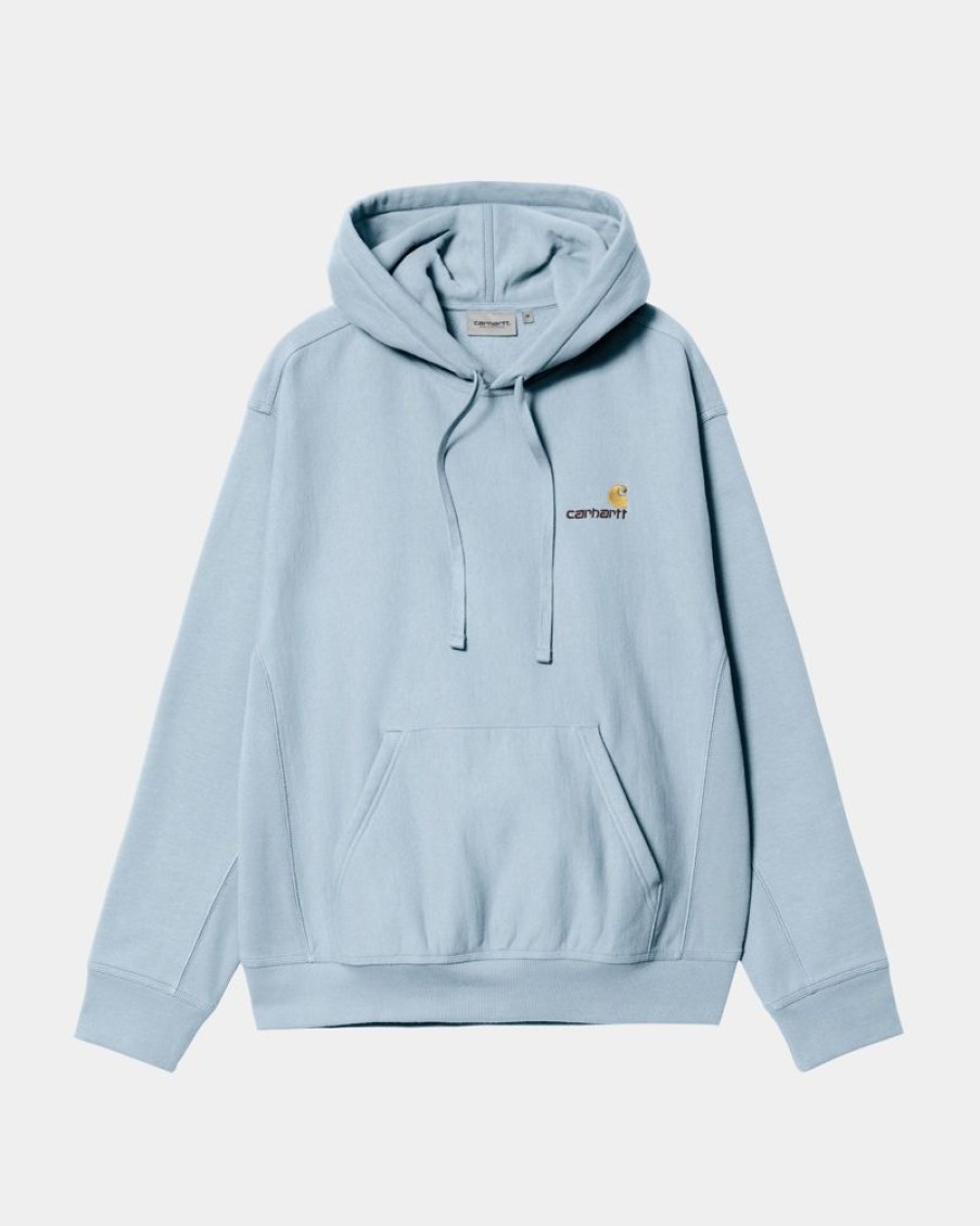 Maend Carhartt WIP | American Script Sweatshirt Med Haette | Frostet Bla