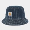 Maend Carhartt WIP | Orlean Stripe Bucket Hat | Bla/Hvid (Stenvasket)