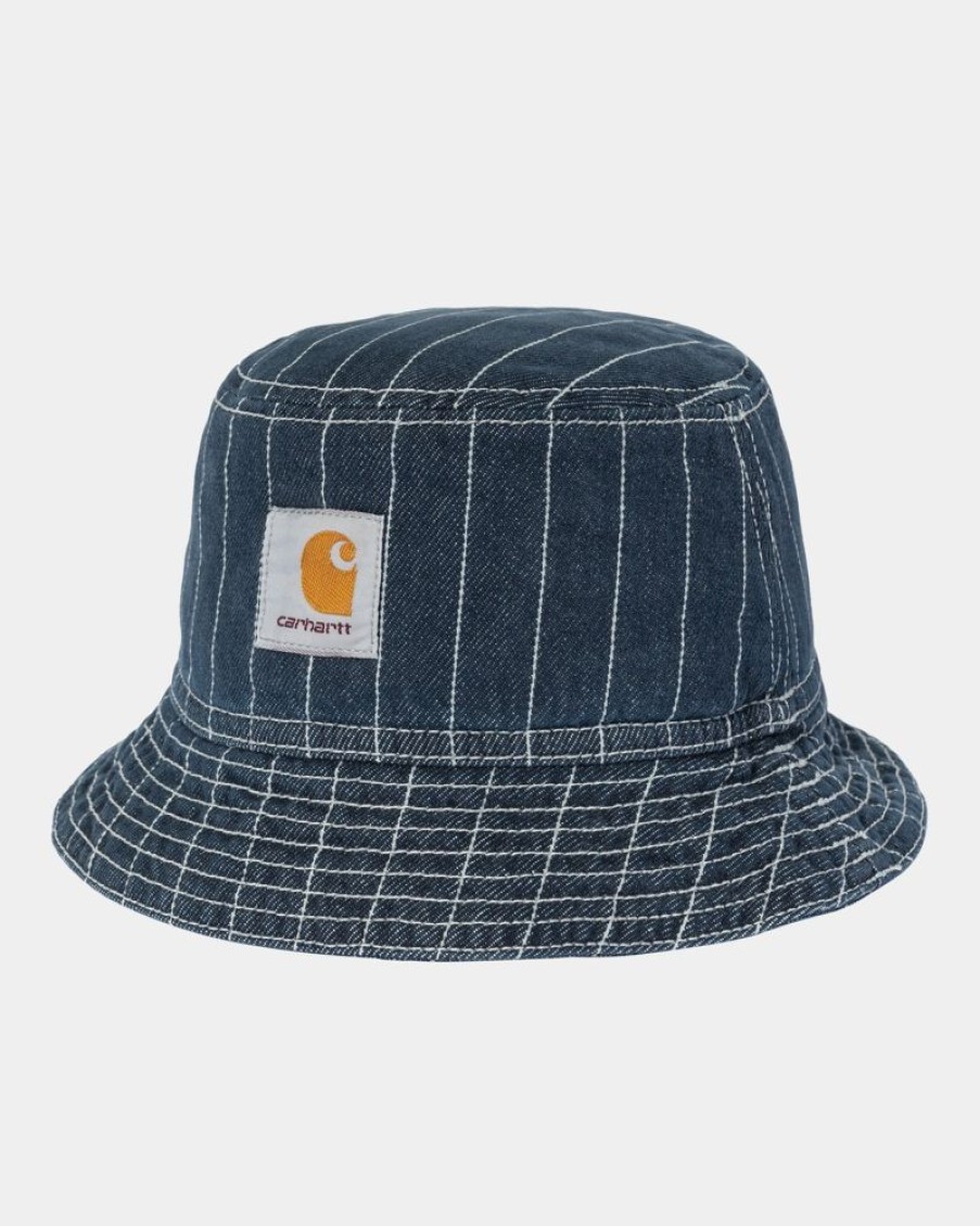 Maend Carhartt WIP | Orlean Stripe Bucket Hat | Bla/Hvid (Stenvasket)