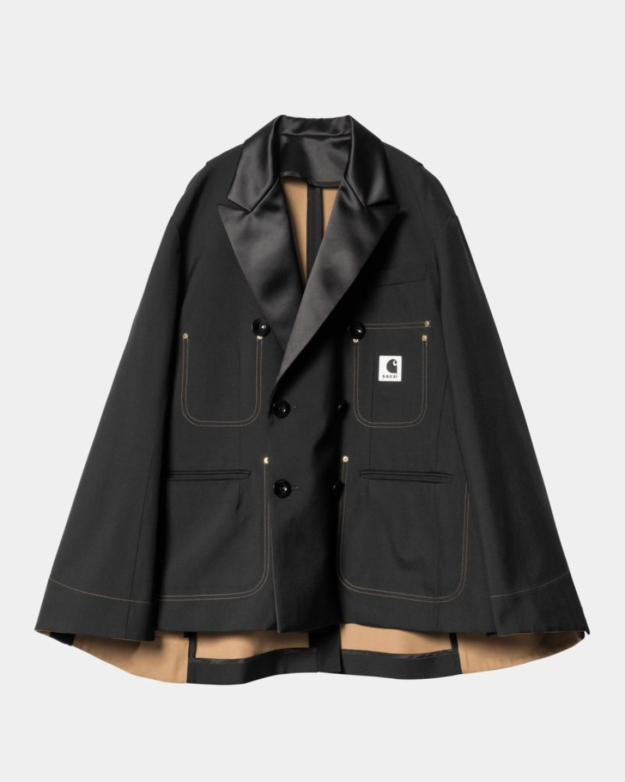 Kvinder Carhartt WIP | Sacai X Carhartt Wip Suiting Bonding-Jakke Til Kvinder | Sort