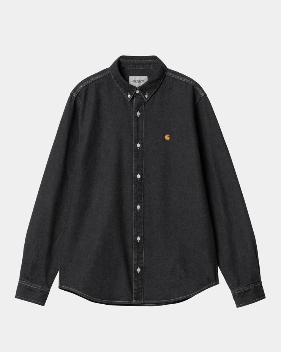 Maend Carhartt WIP | Weldon Skjorte | Sort (Stenvasket)