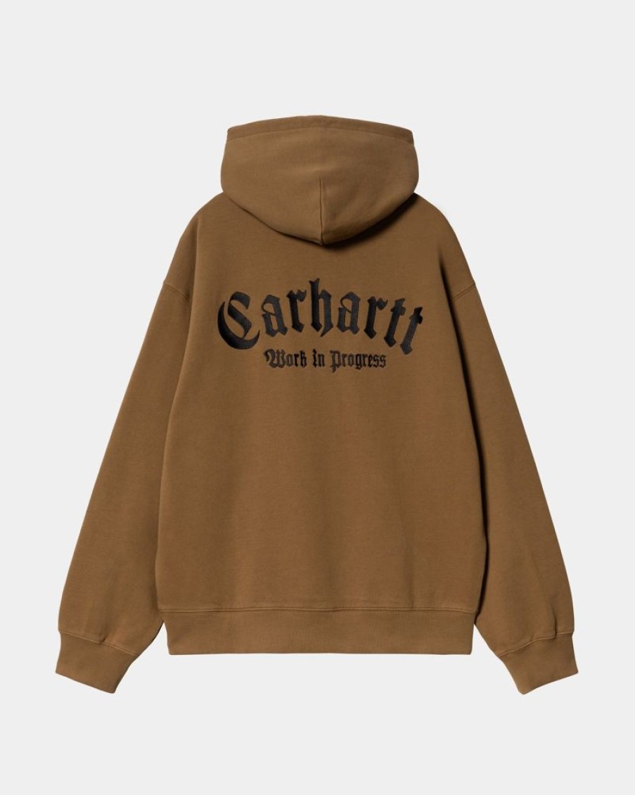 Maend Carhartt WIP | Onyx Script Sweatshirt Med Haette | Hamilton Brown