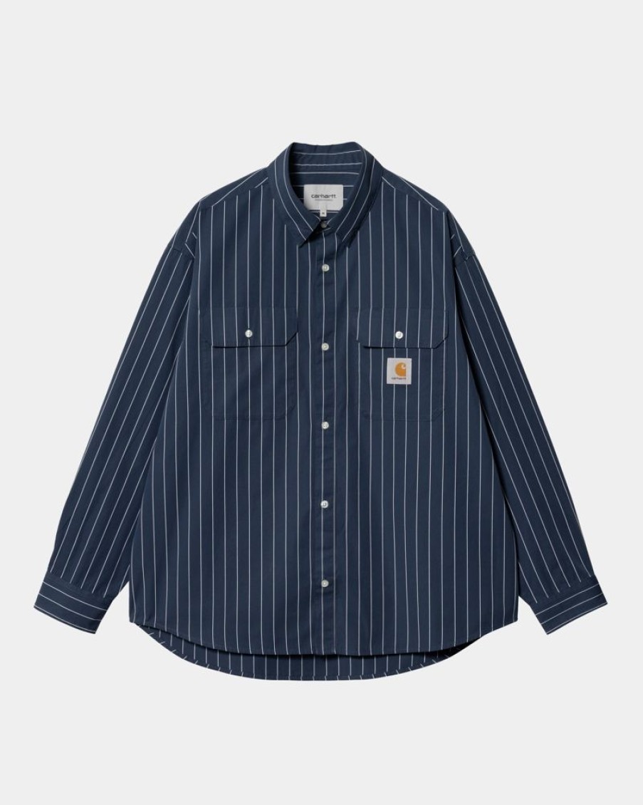 Maend Carhartt WIP | Orlean Stripe Skjorte | Bla / Hvid