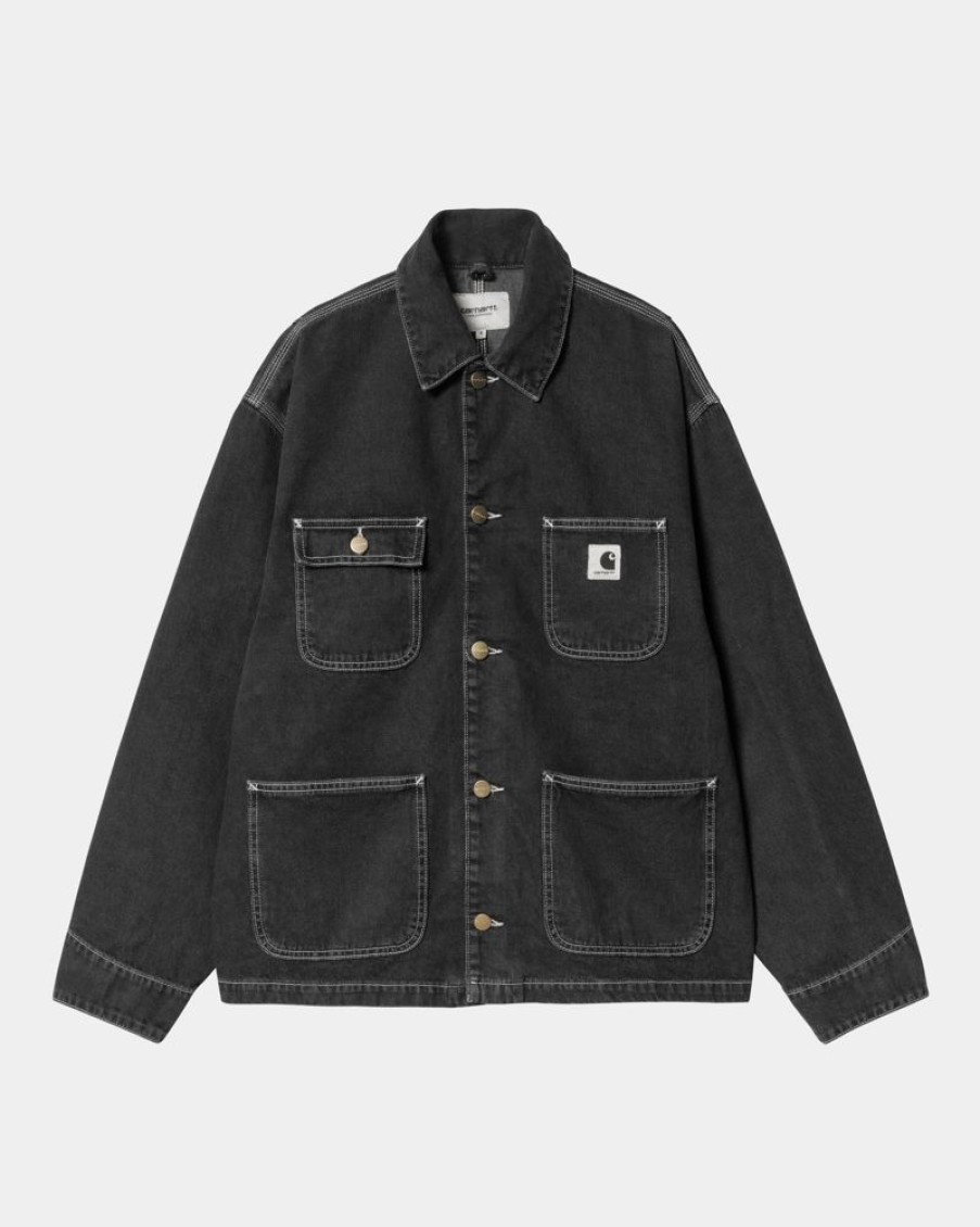 Kvinder Carhartt WIP | Og Michigan Frakke Til Kvinder (Forar) - Denim | Sort (Stenvasket)