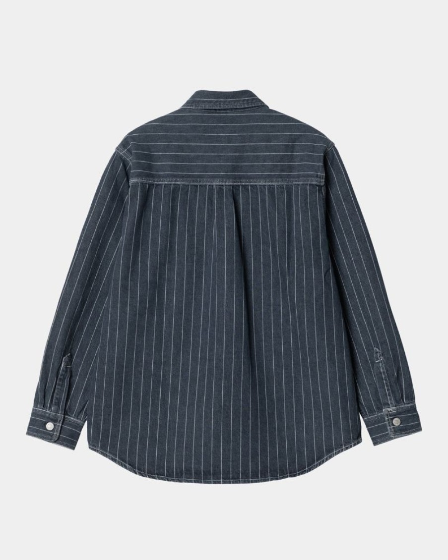 Maend Carhartt WIP | Orlean Stripe Skjortejakke | Bla/Hvid (Stenvasket)