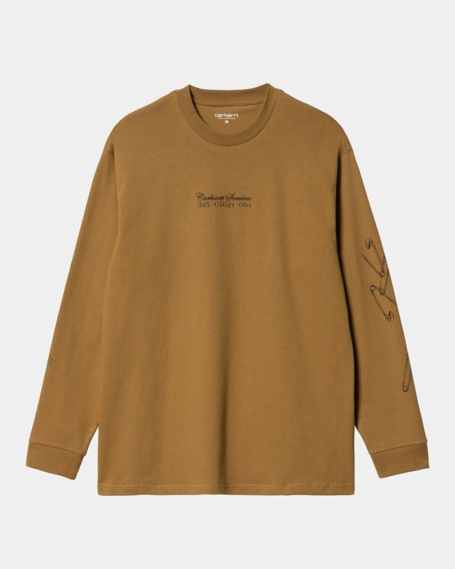 Maend Carhartt WIP | Sikkerhedsnal Langaermet T-Shirt | Hamilton Brown