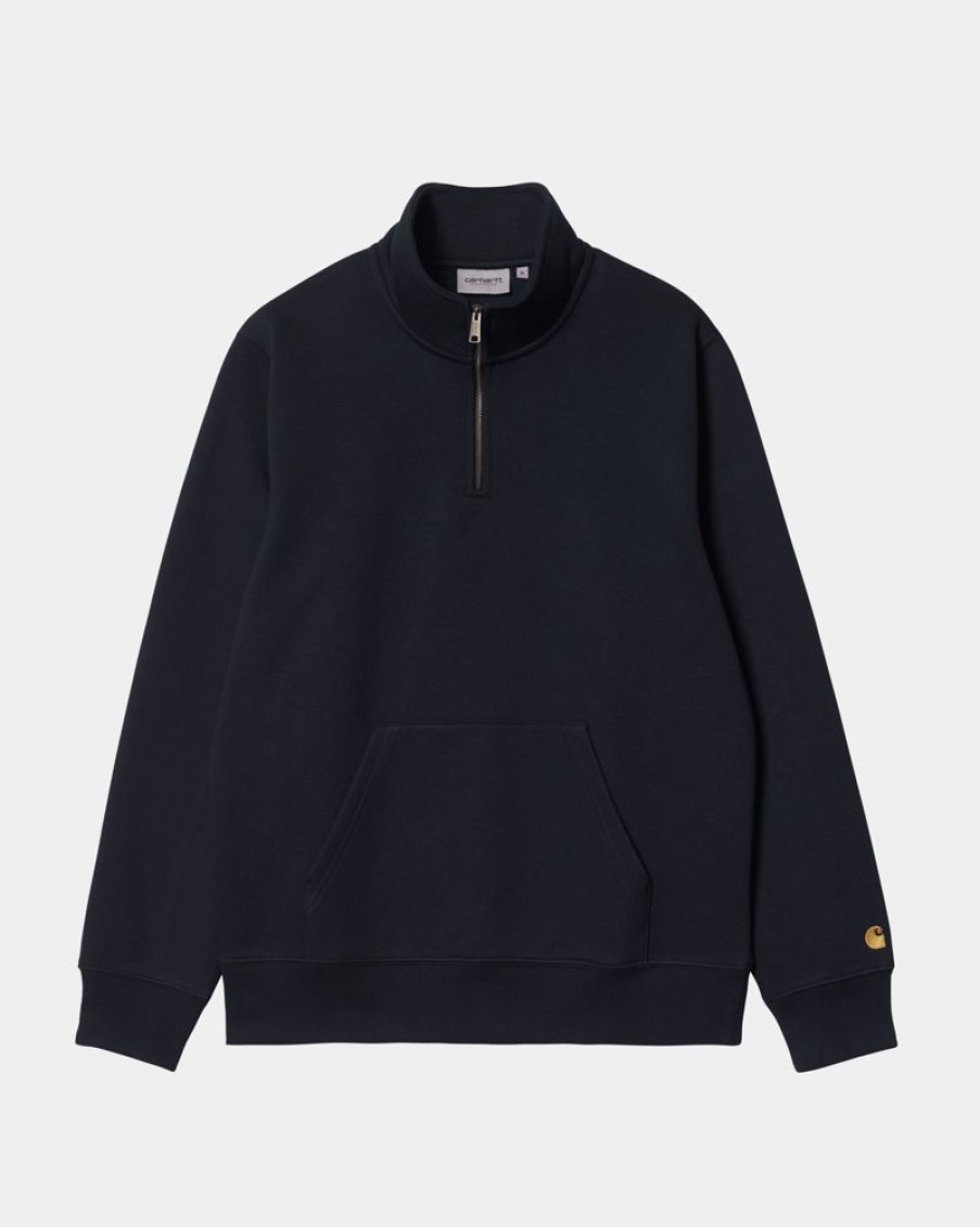 Maend Carhartt WIP | Chase Neck Zip Sweatshirt | Dark Navy