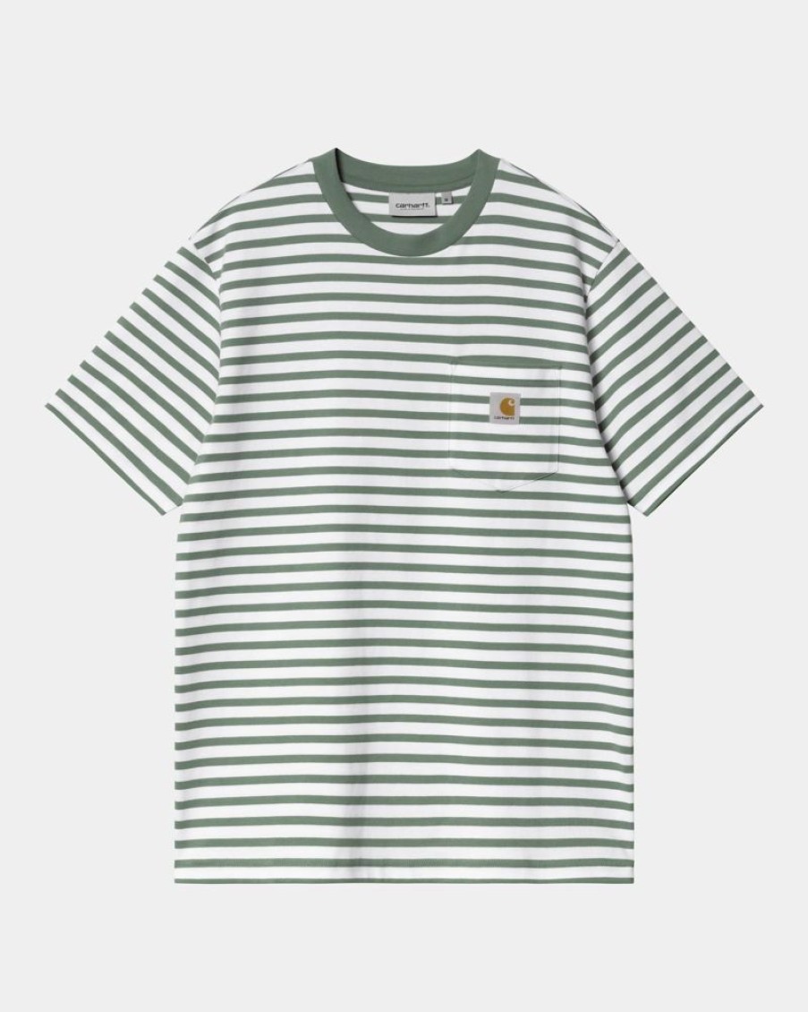 Maend Carhartt WIP | Seidler Stripe Pocket T-Shirt | Park / Hvid