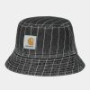 Tilbehor Carhartt WIP | Orlean Stripe Bucket Hat | Sort/Hvid (Stenvasket)