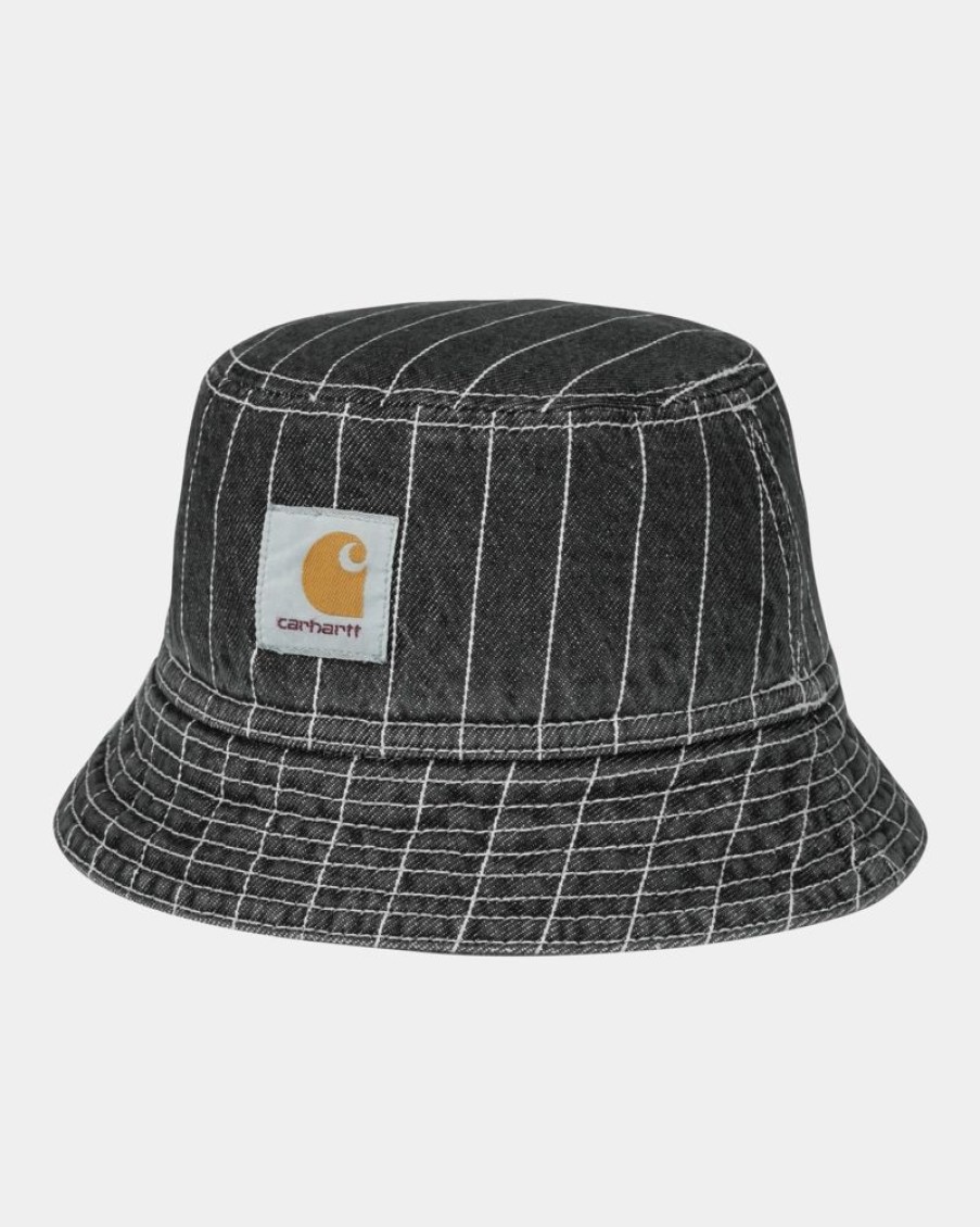 Tilbehor Carhartt WIP | Orlean Stripe Bucket Hat | Sort/Hvid (Stenvasket)