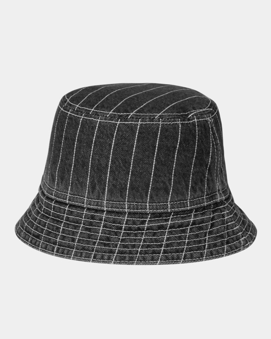 Tilbehor Carhartt WIP | Orlean Stripe Bucket Hat | Sort/Hvid (Stenvasket)