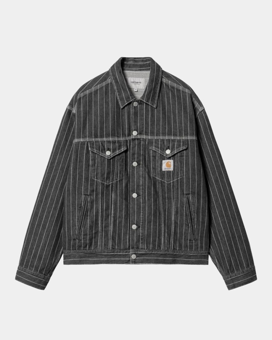 Maend Carhartt WIP | Orlean Stripe Jakke | Sort/Hvid (Stenvasket)