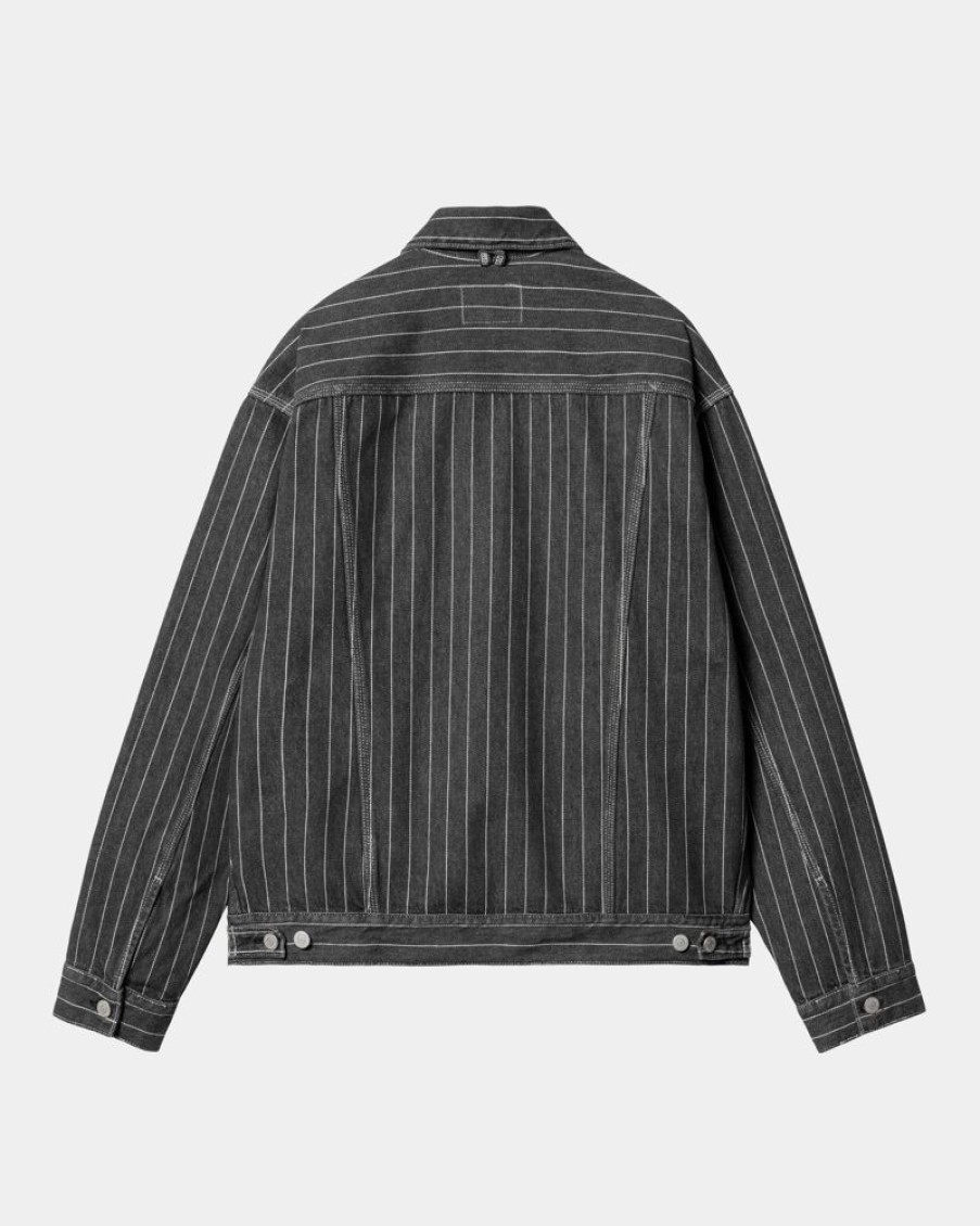 Maend Carhartt WIP | Orlean Stripe Jakke | Sort/Hvid (Stenvasket)