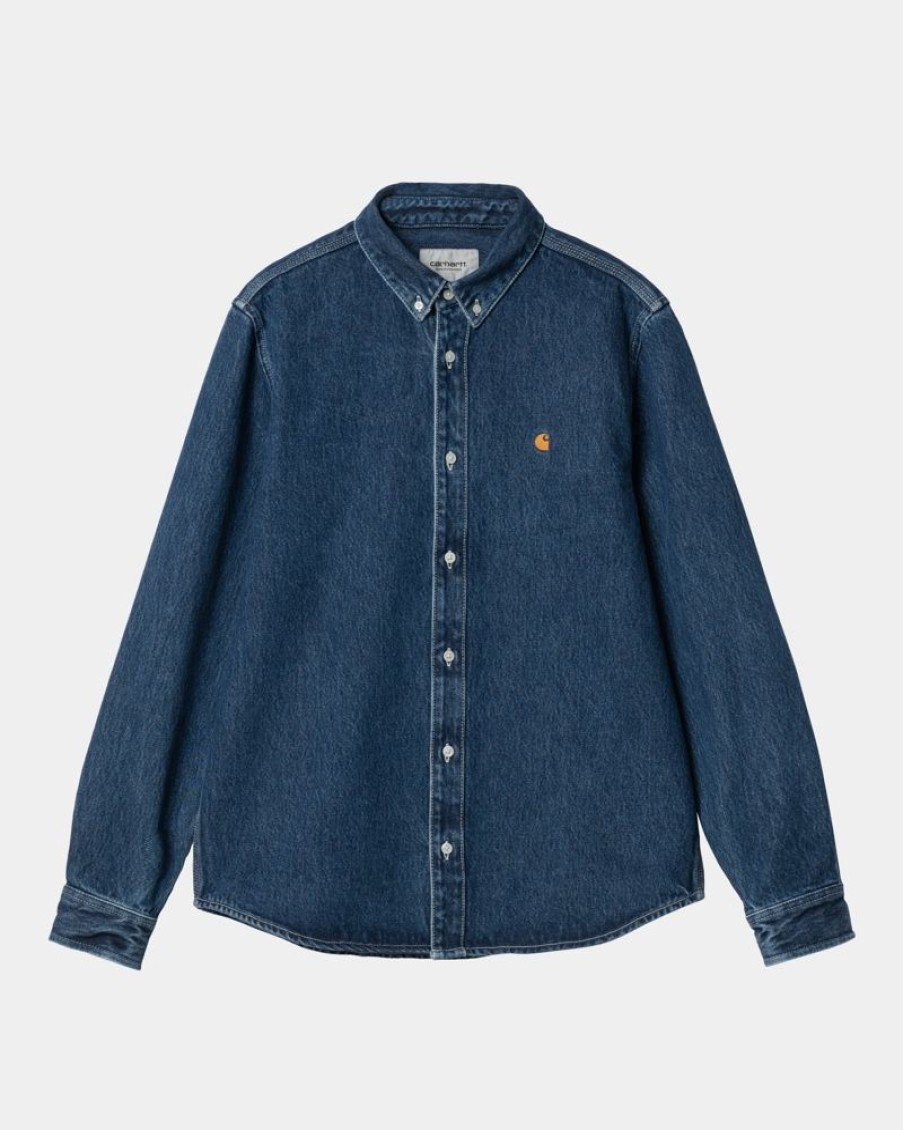 Maend Carhartt WIP | Weldon Skjorte | Bla (Stenvasket)